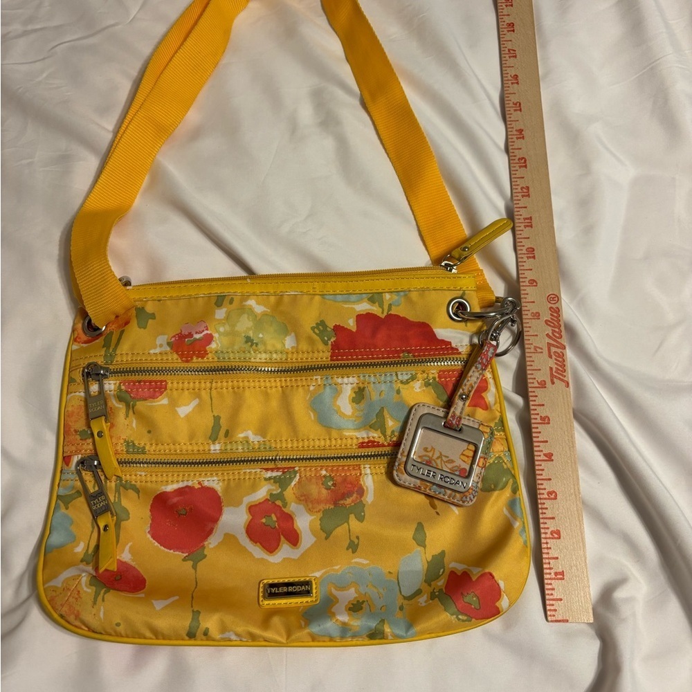 Tyler Rodan Yellow Floral Nylon Shoulder Bag Multi Pocket Travel Purse
